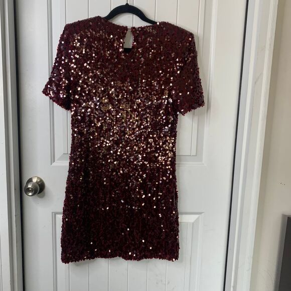 Charles Henry Burgundy Sequin‎ embellished  Cocktail Party Dress Holiday Small - Picture 4 of 7